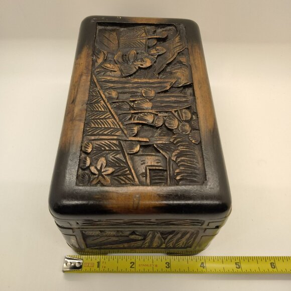 Antique Camphor Wood Intricately Hand Carved Box Jewelry Trinket Early 1900's - Picture 4 of 16